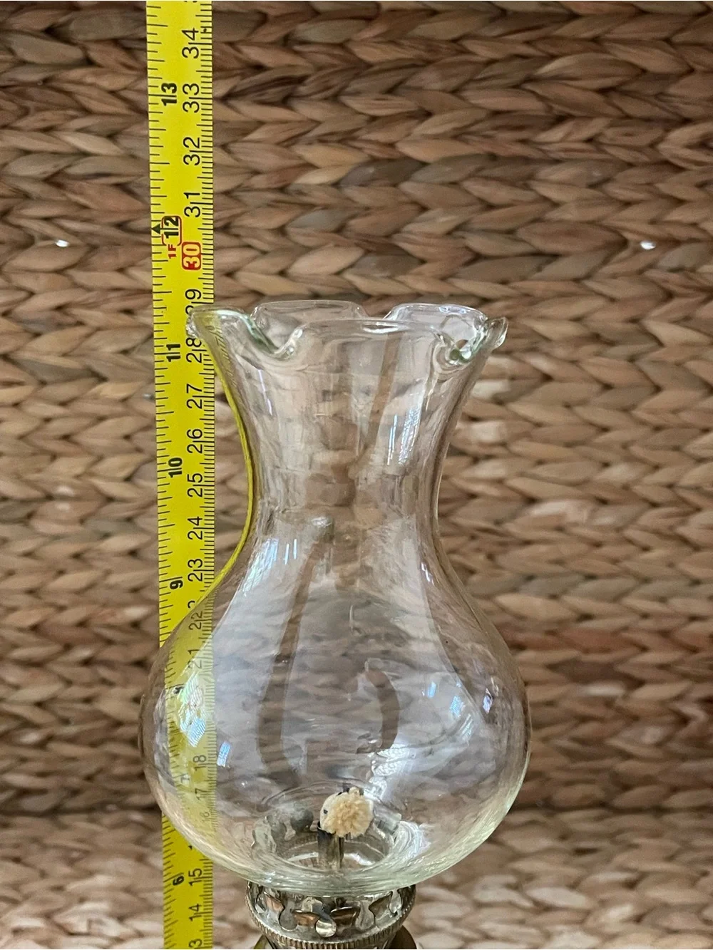 Vintage Pressed Glass and Metal Oil Lamp‎ 11”